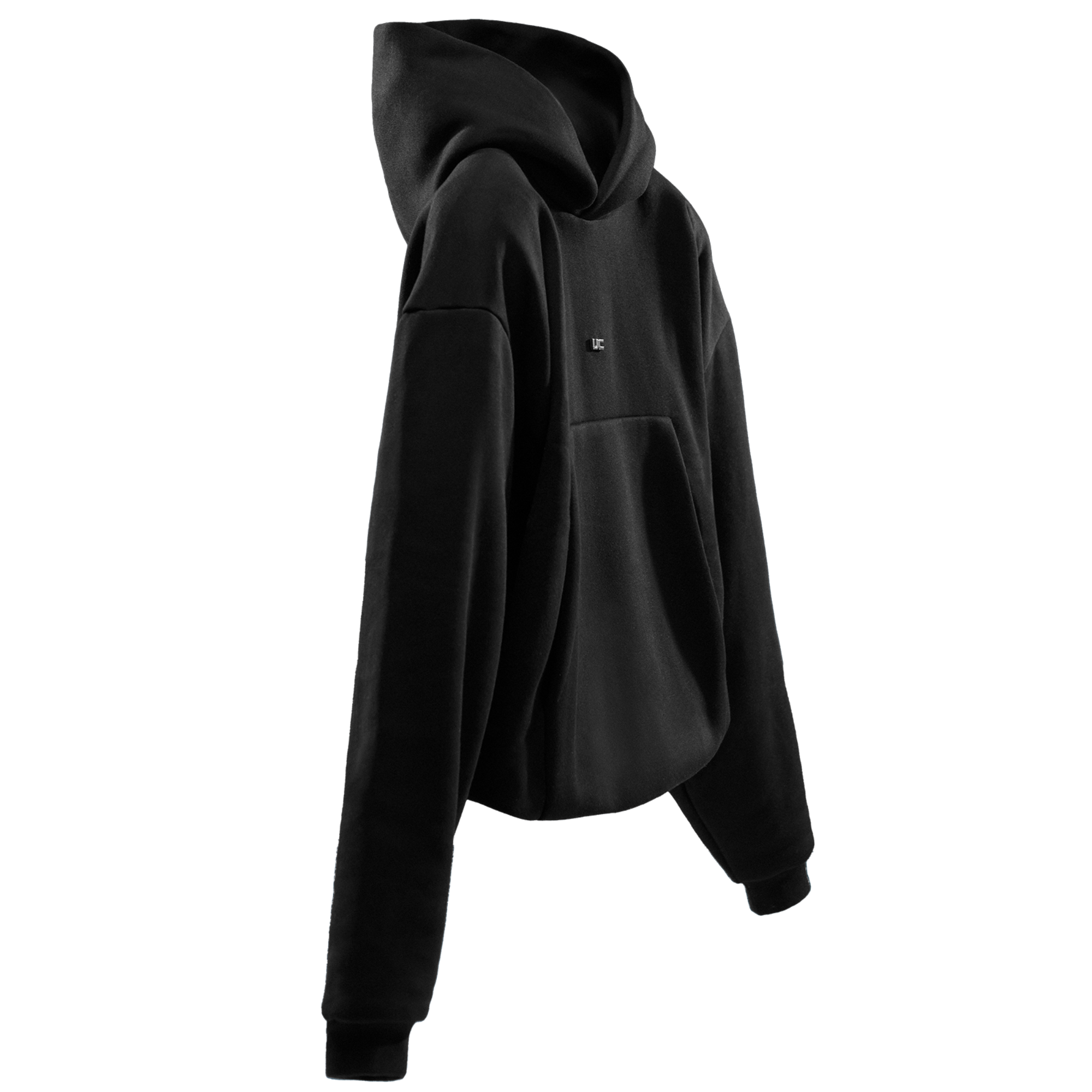 Unlucky Cloud black oversized hoodie side view by Elliot and Dylan Page